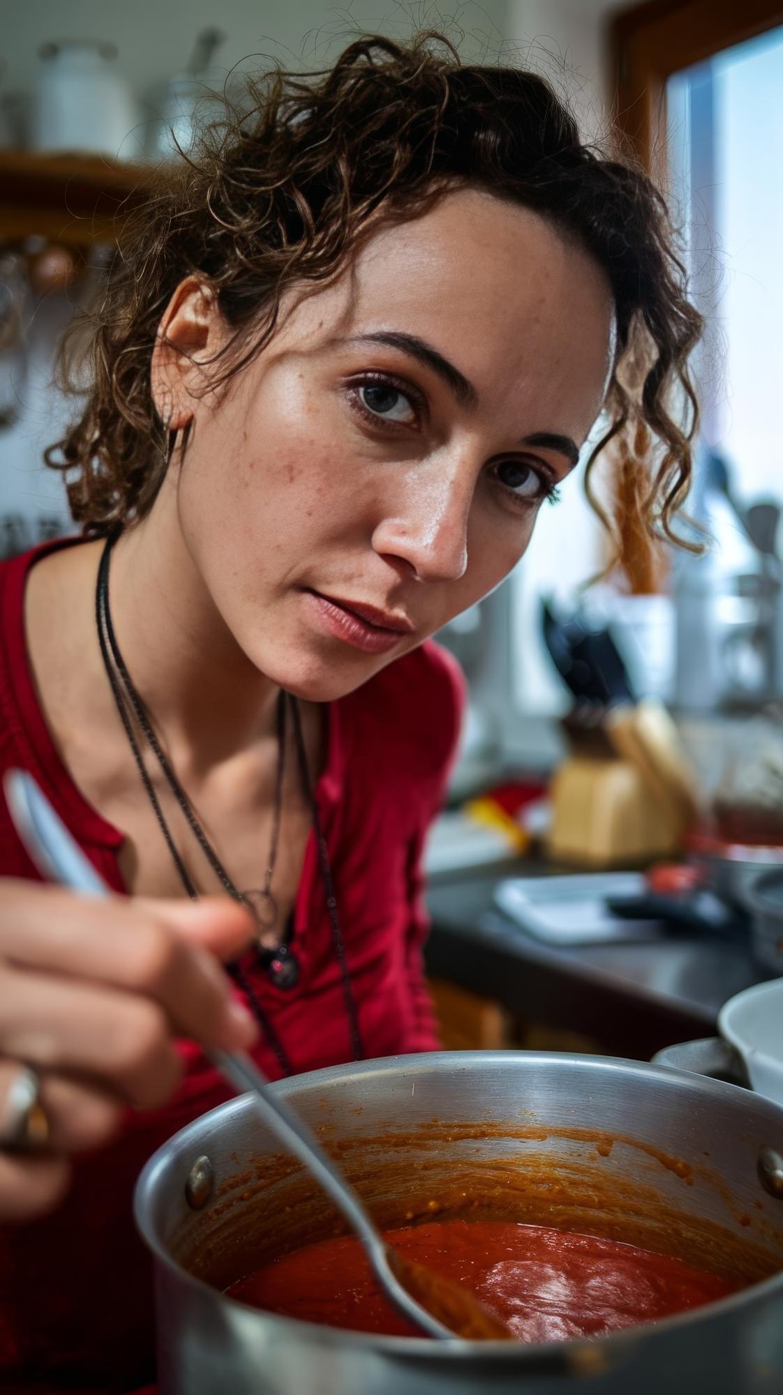 Student tasting sauce during a class